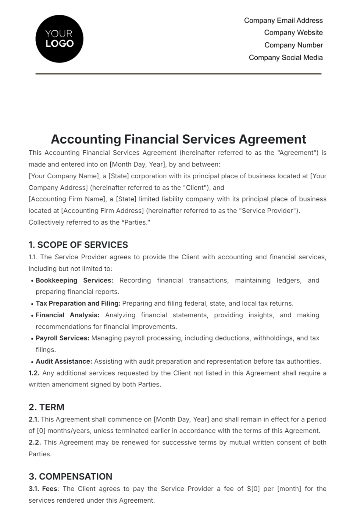 Accounting Financial Services Agreement Template - Edit Online & Download