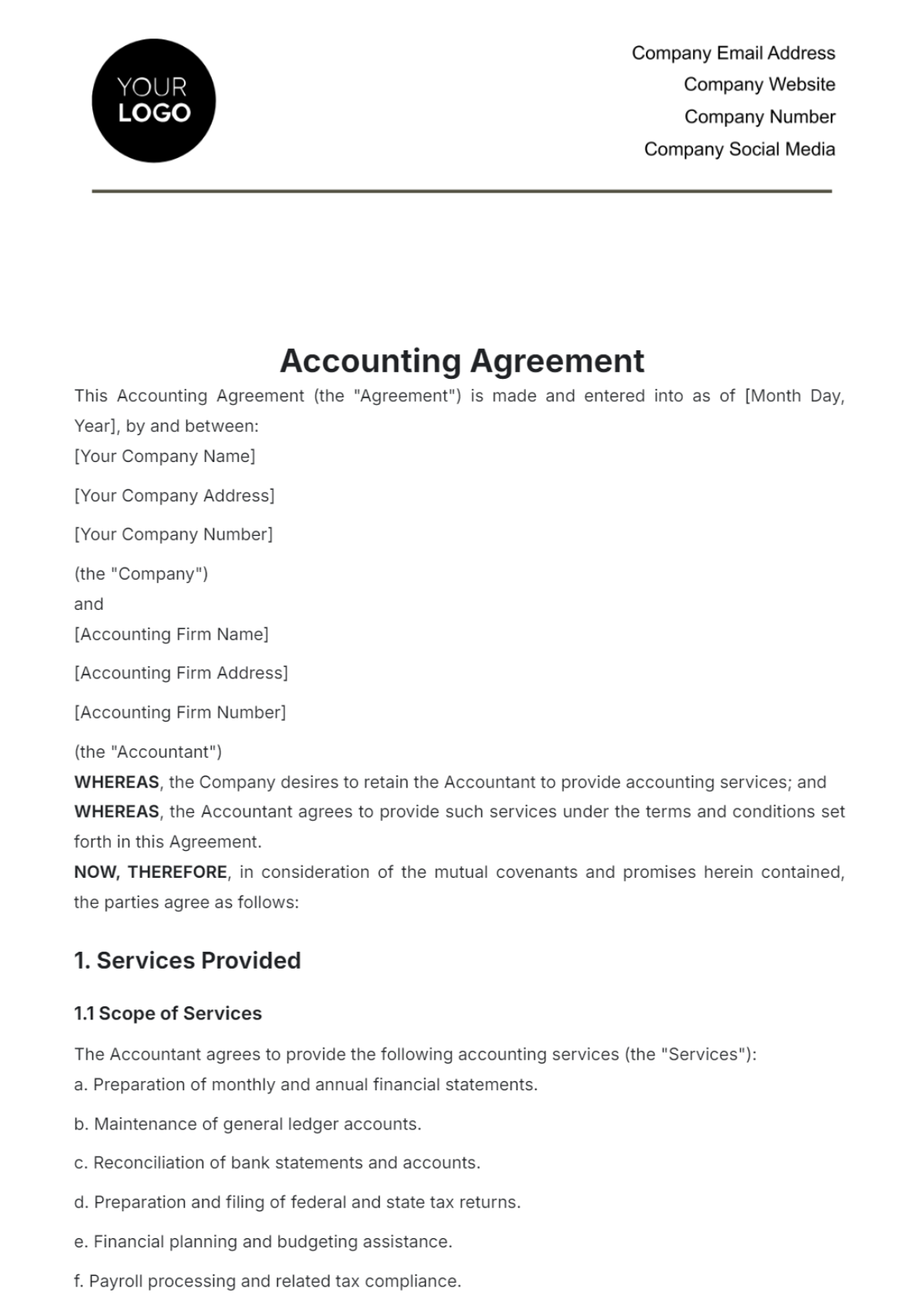 Accounting Agreement Template - Edit Online & Download