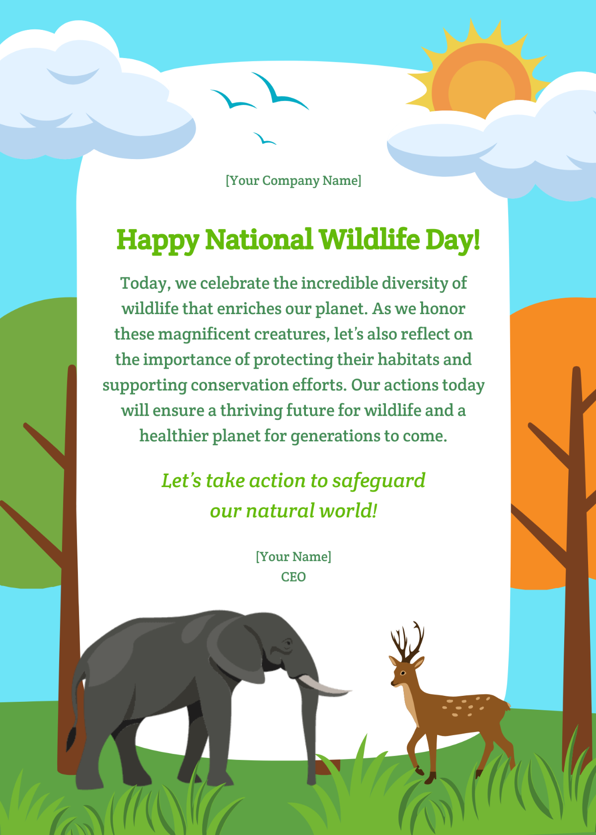 Free National Wildlife Day Message Template