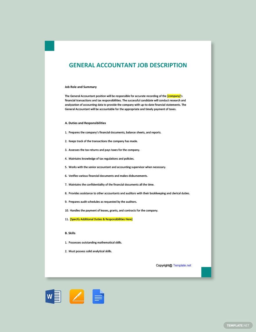 General Accountant Job Ad/Description Template