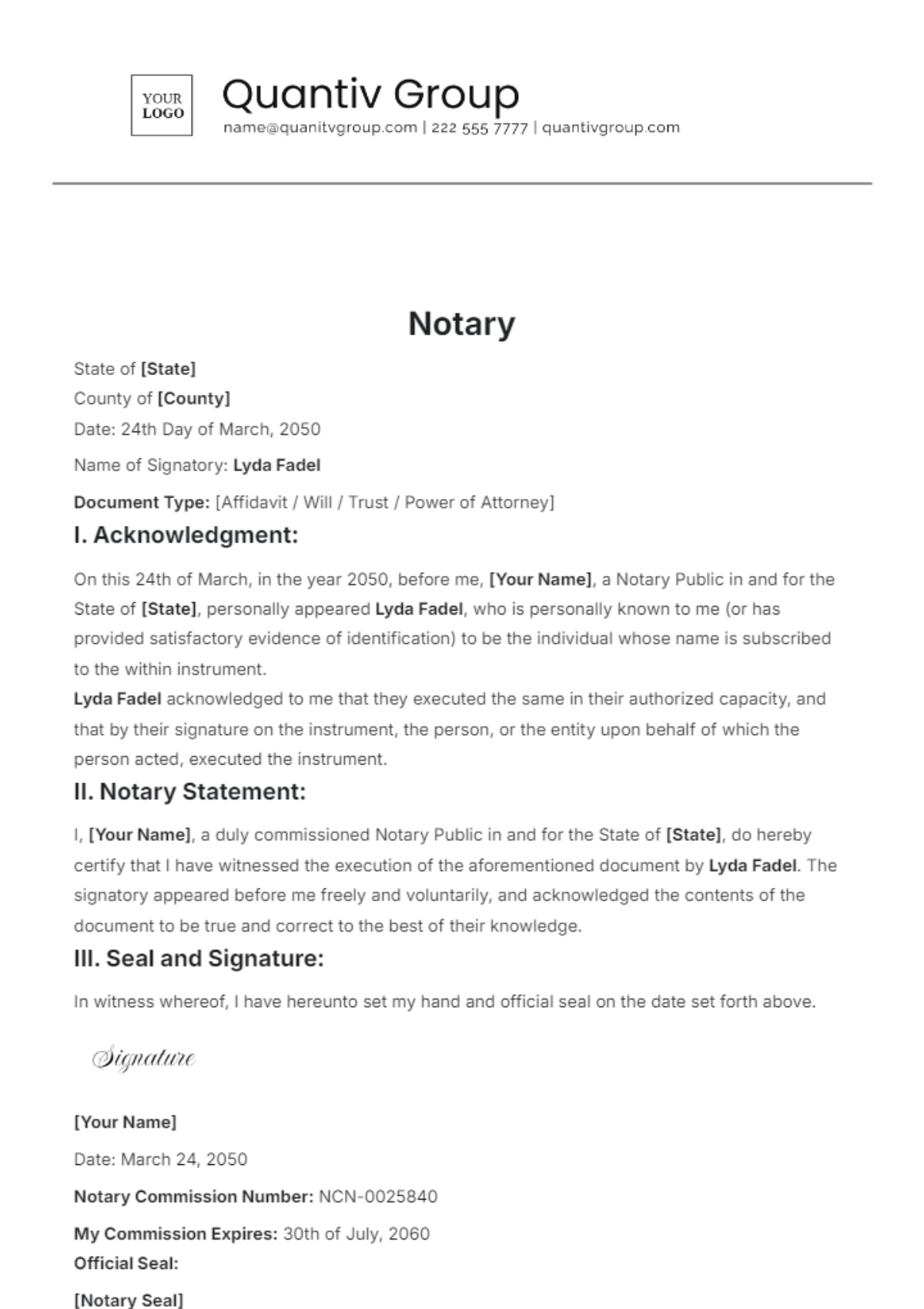 Free Notary Template