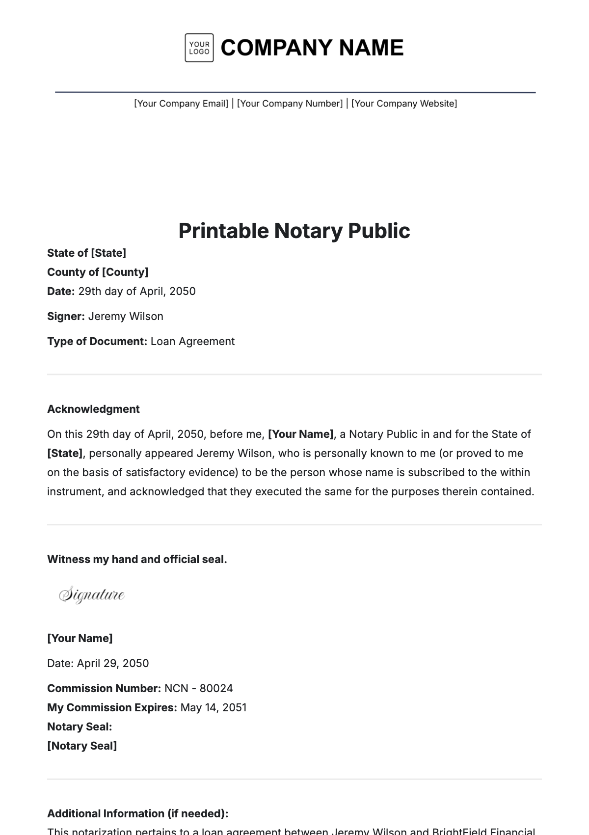 Printable Notary Public Template