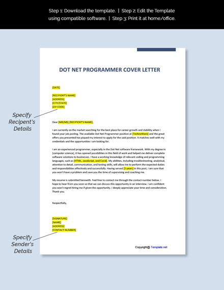 Dot Net Programmer Cover Letter Template - Google Docs, Word 