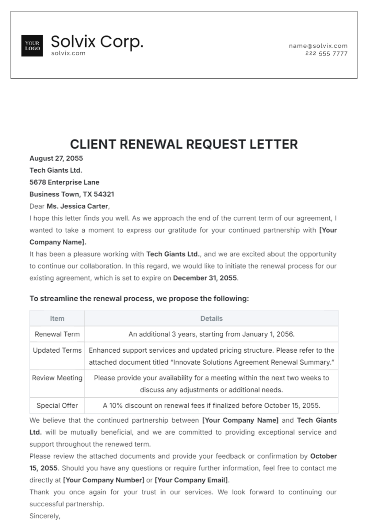 Client Renewal Request Letter Template - Edit Online & Download