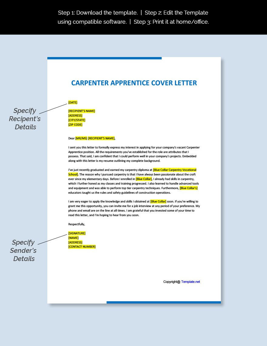 apprenticeship carpenter cover letter example