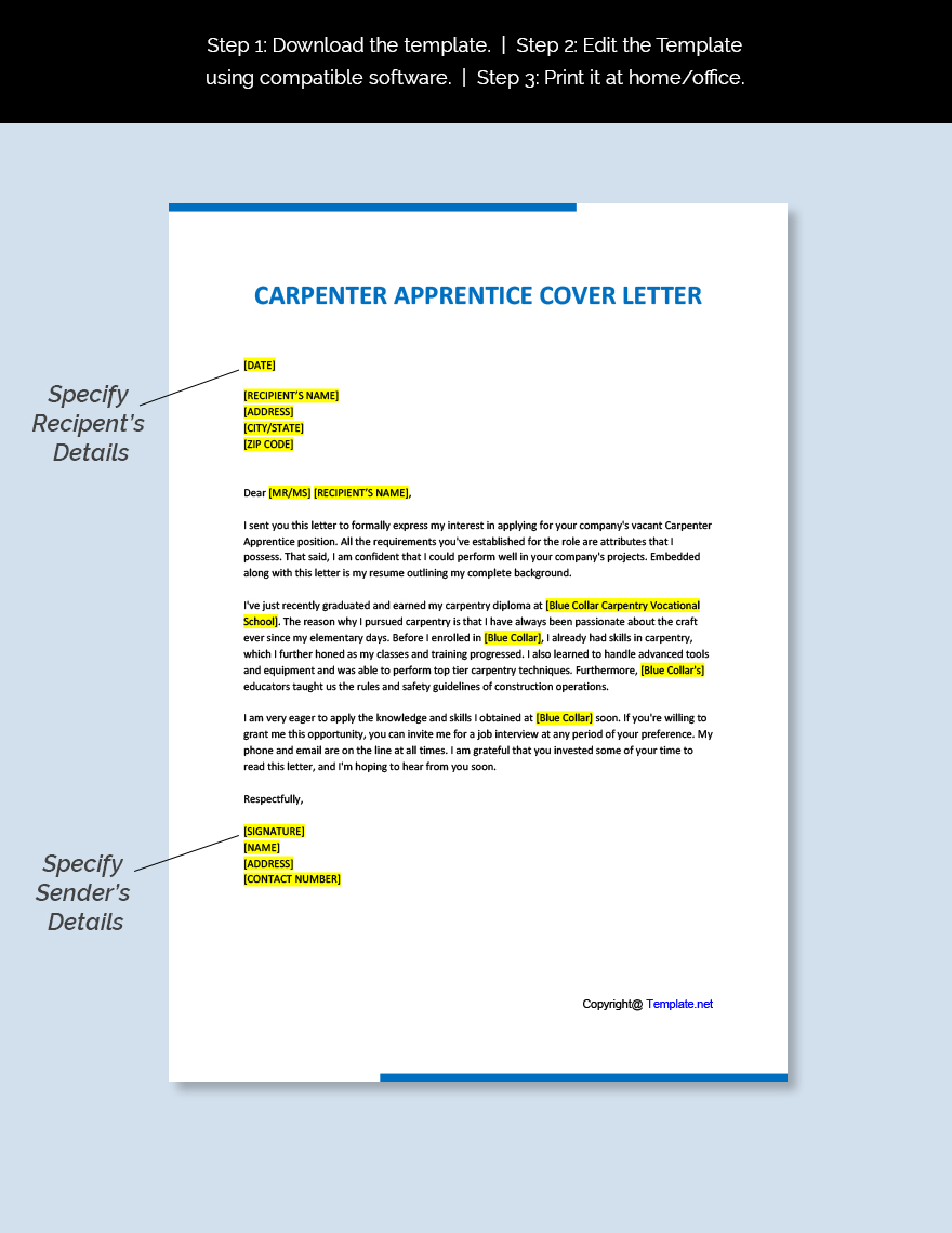 Carpenter apprentice Cover letter Template