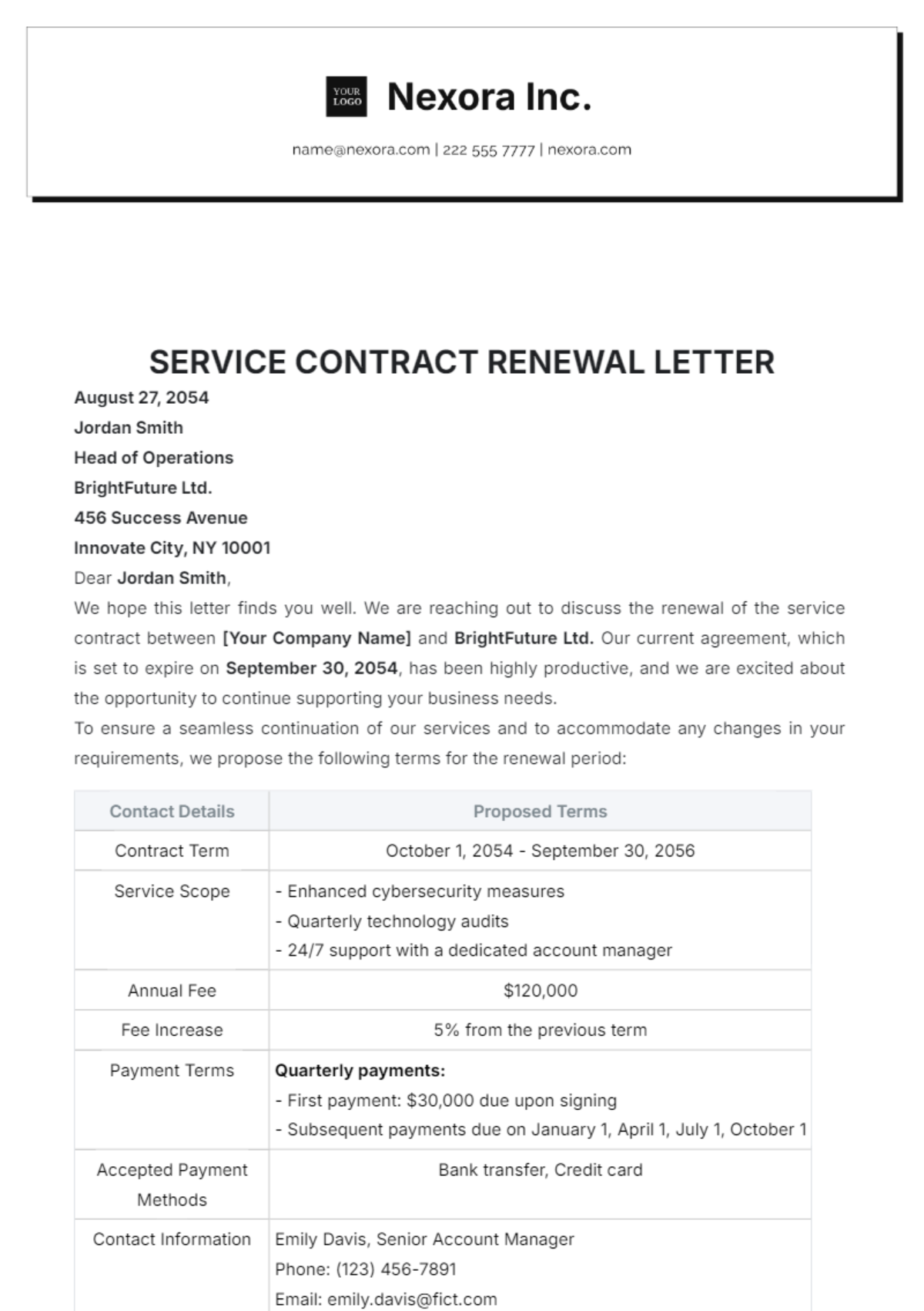 Service Contract Renewal Letter Template - Edit Online & Download