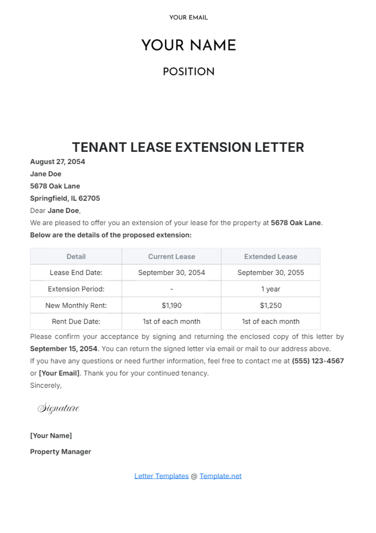 Tenant Lease Extension Letter Template - Edit Online & Download