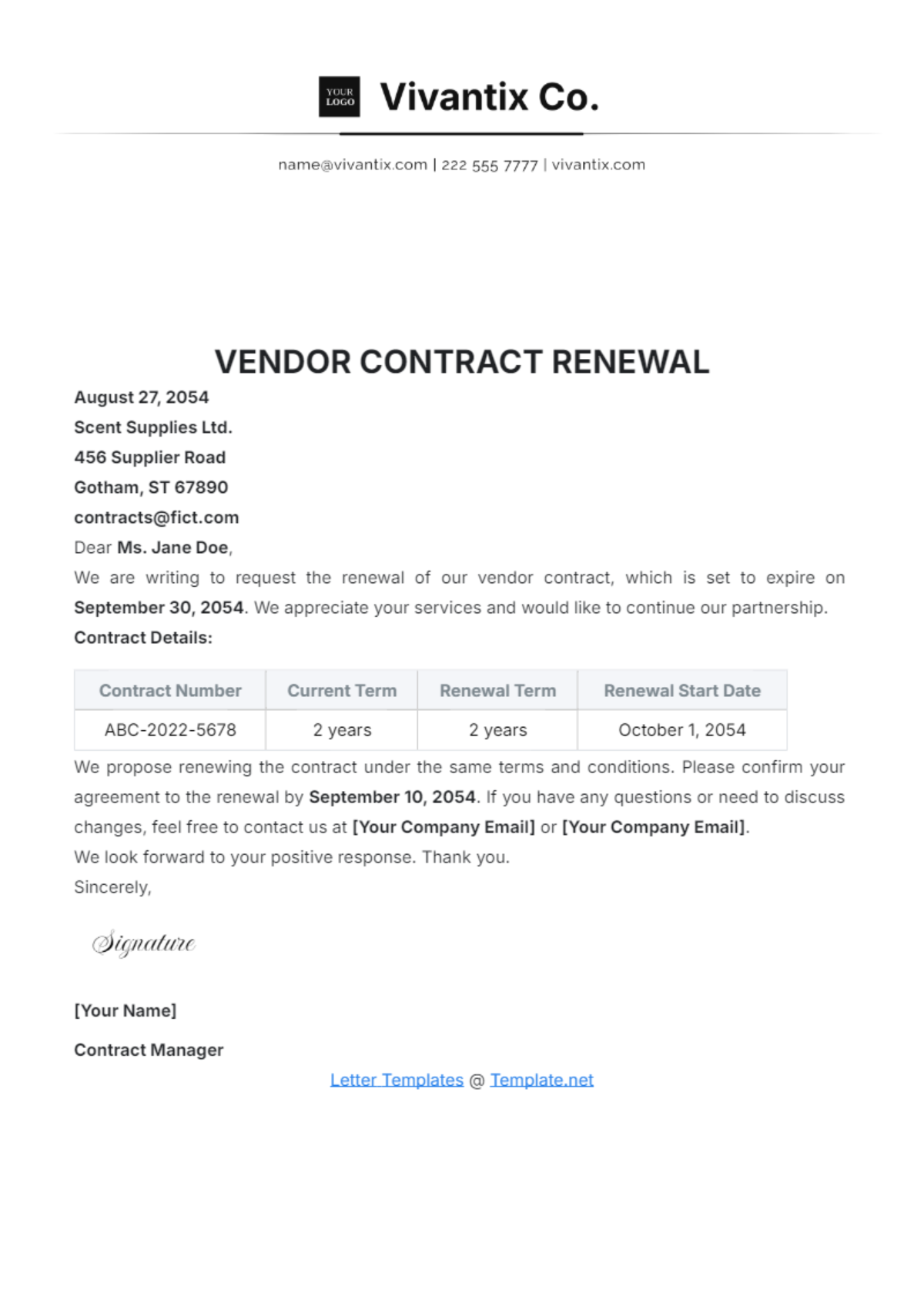 Vendor Contract Renewal Template - Edit Online & Download