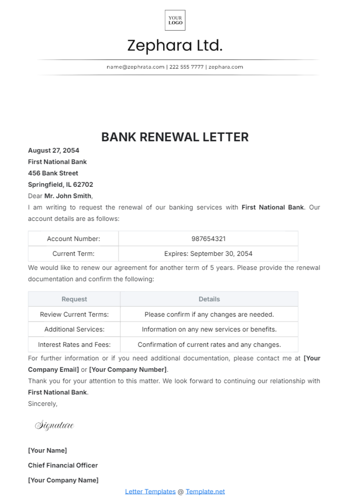 Bank Renewal Letter Template - Edit Online & Download