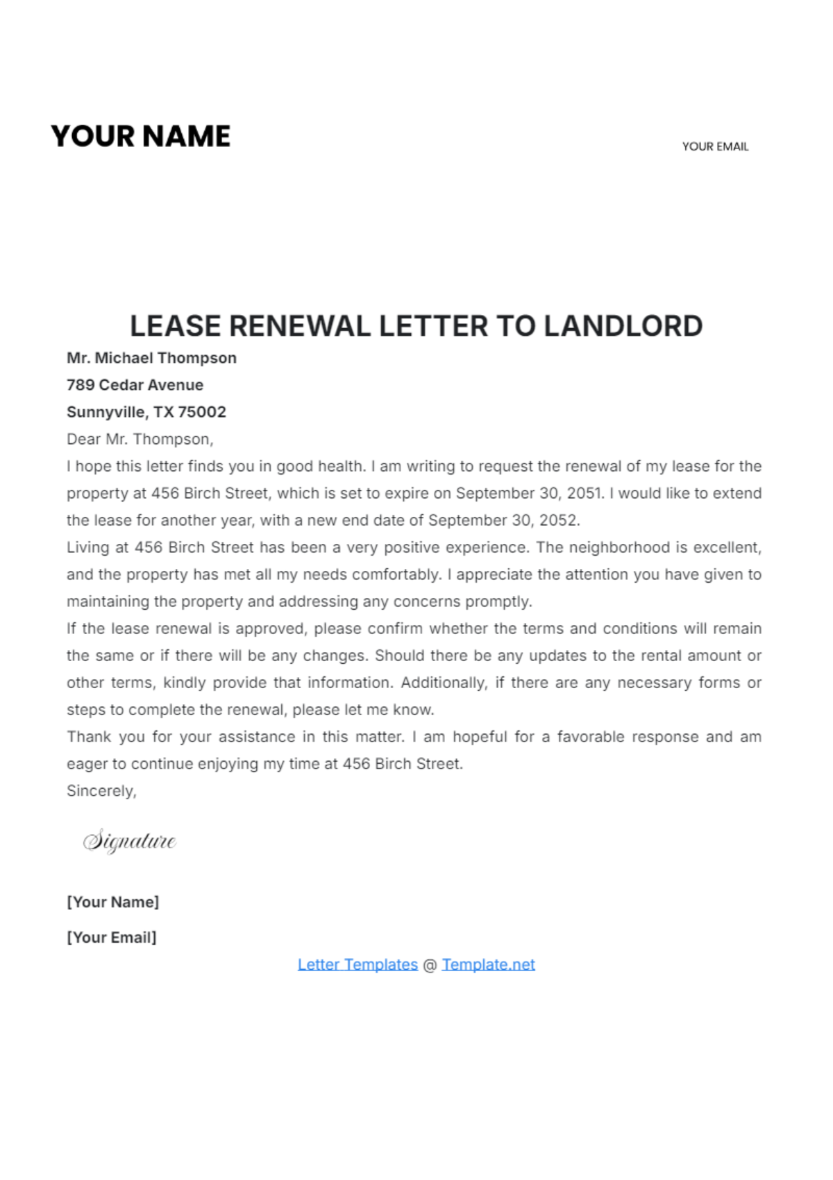 Lease Renewal Letter to Landlord Template - Edit Online & Download