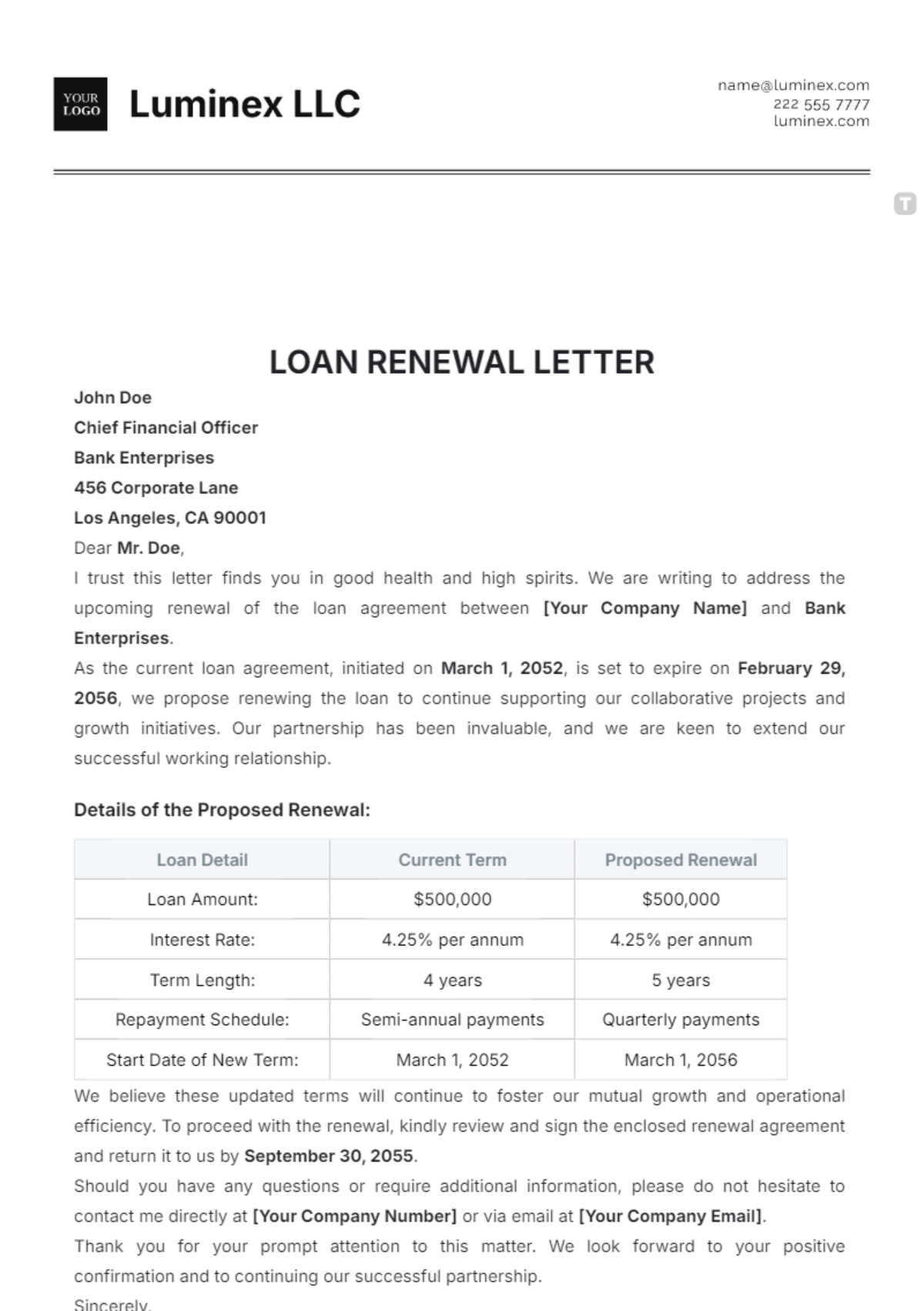 Loan Renewal Letter Template - Edit Online & Download