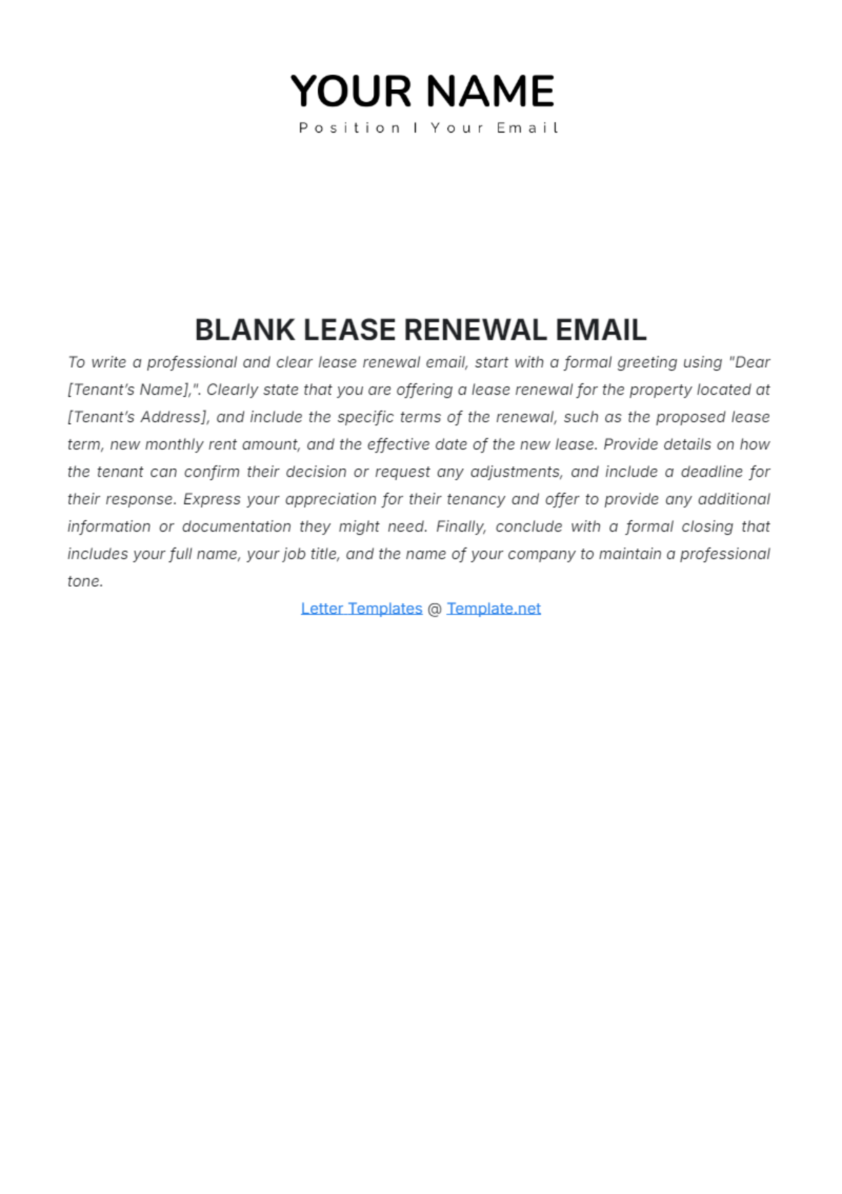 Blank Lease Renewal Email Template