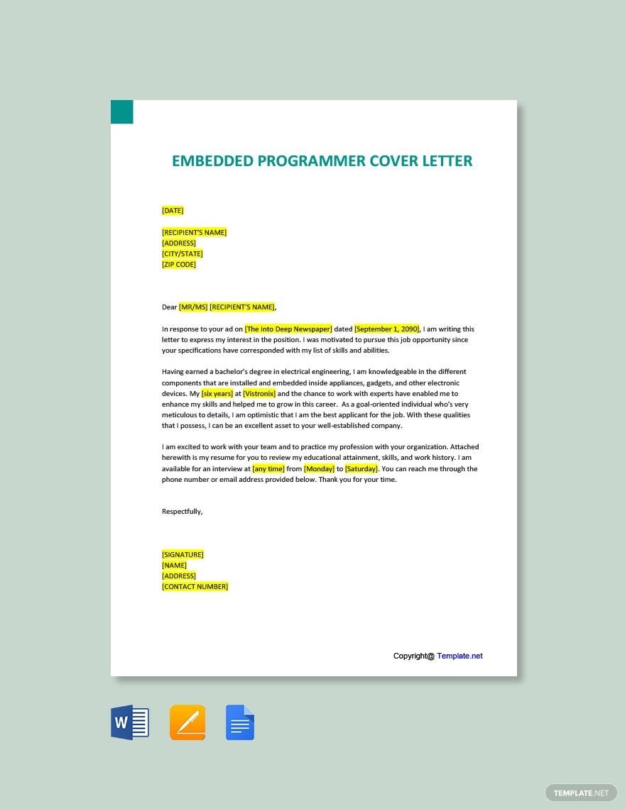 Embedded Programmer Cover Letter Template