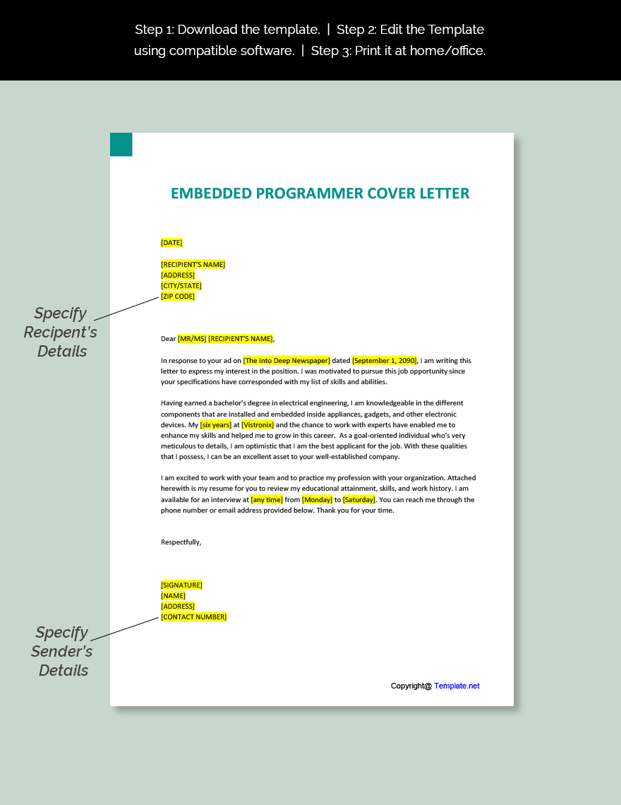 Embedded Programmer Cover Letter