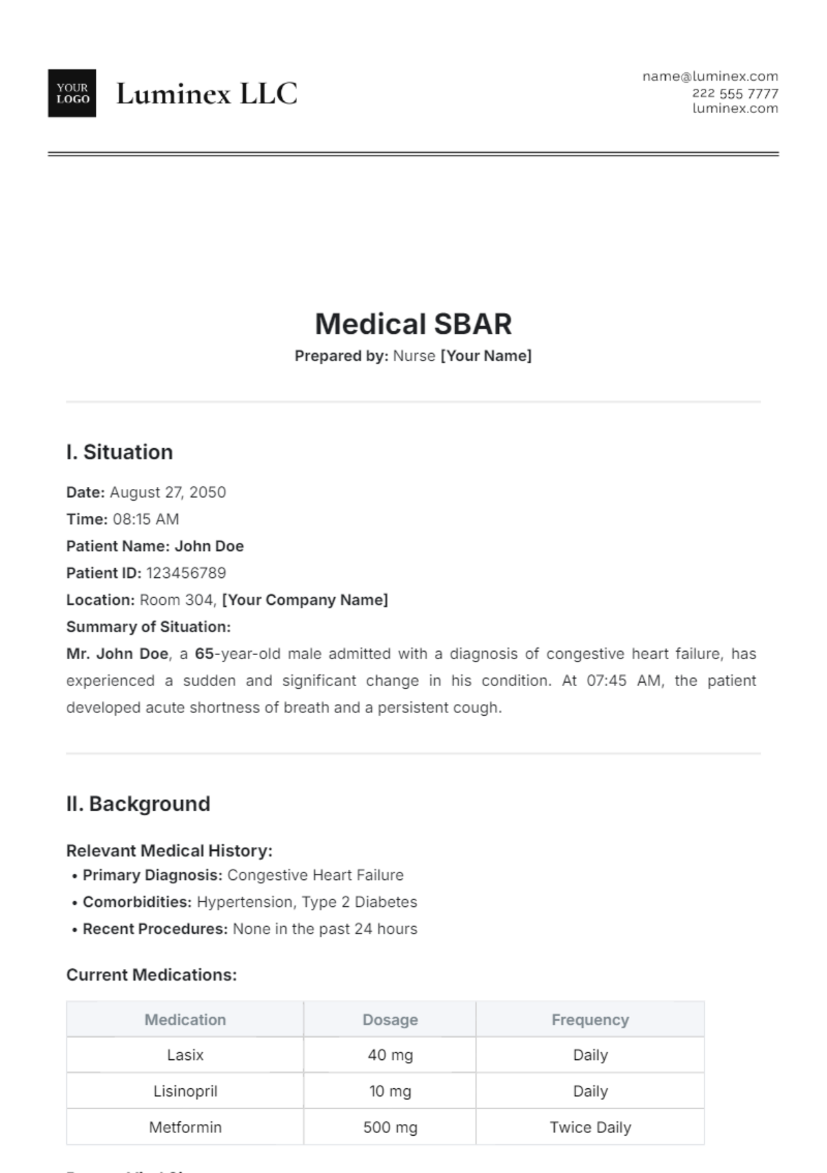 Medical SBAR Template