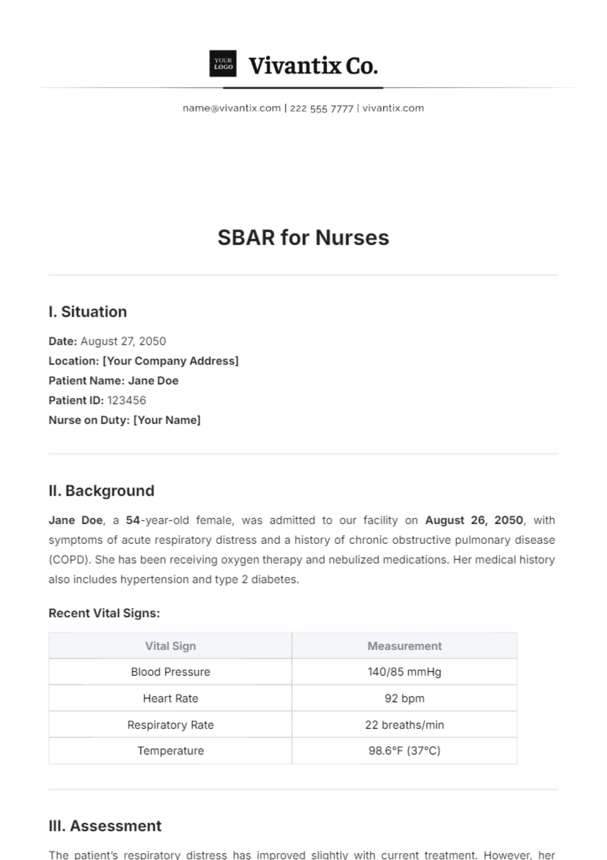 SBAR for Nurses Template