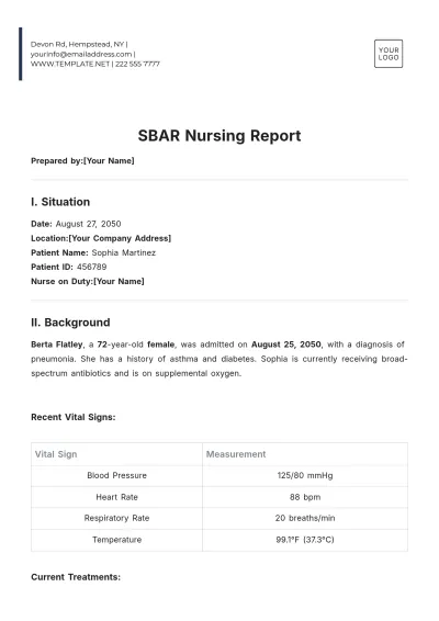 Free SBAR Nursing Report Template to Edit Online