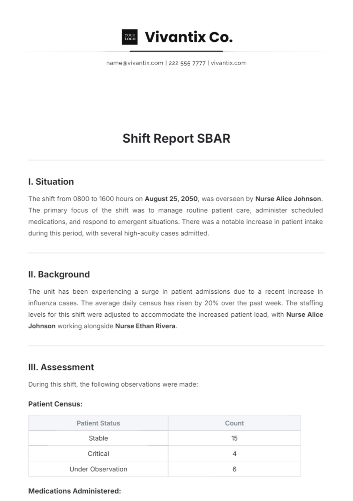 Shift Report SBAR Template