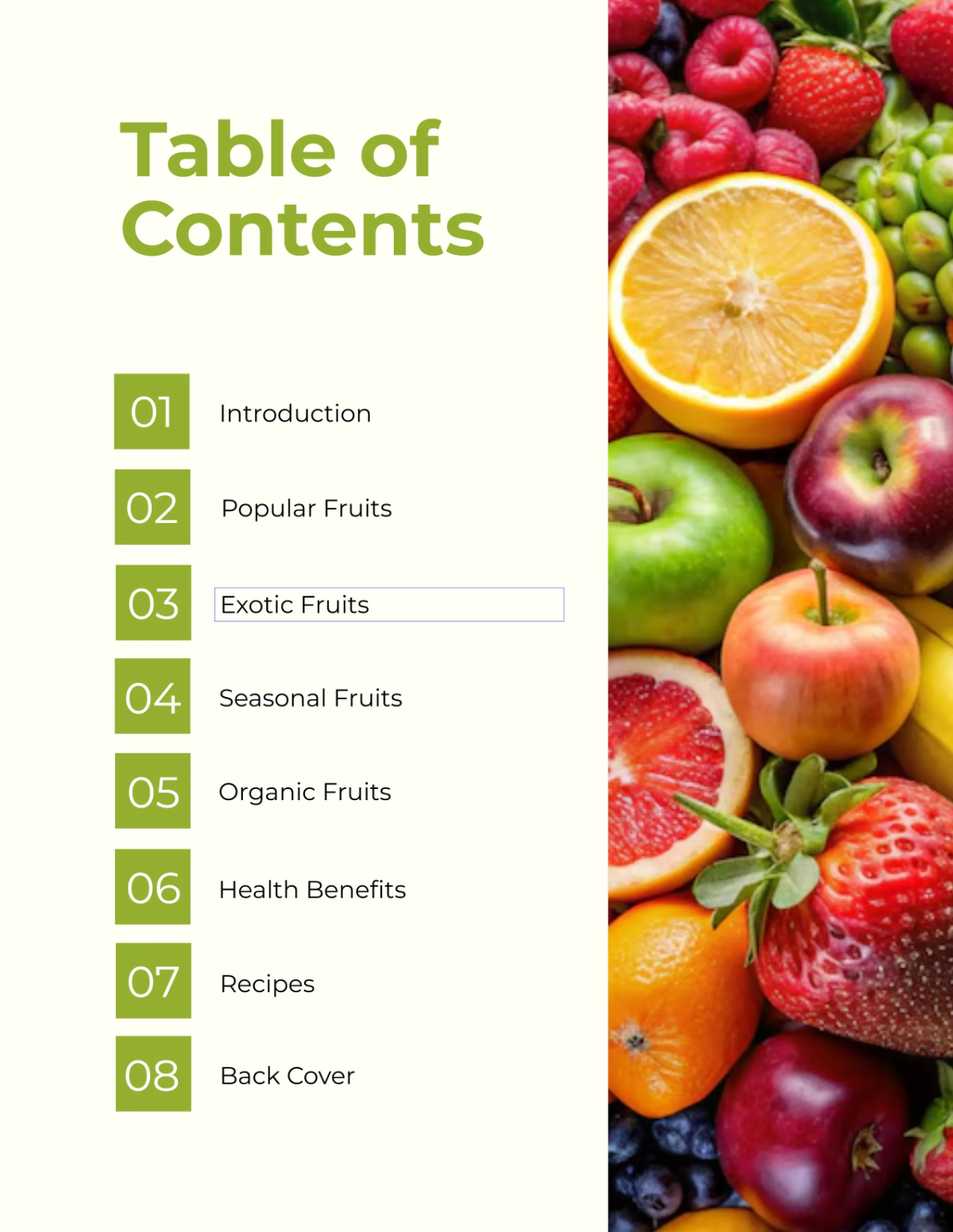 Free Fruits Catalog Layout Template to Edit Online