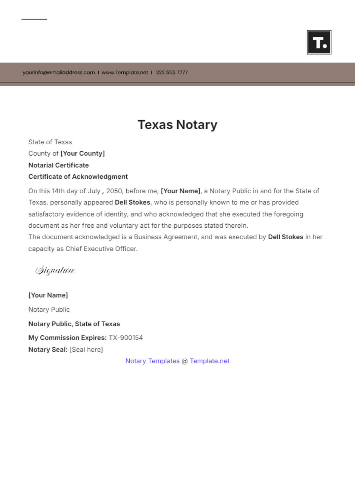 Free Texas Notary Template