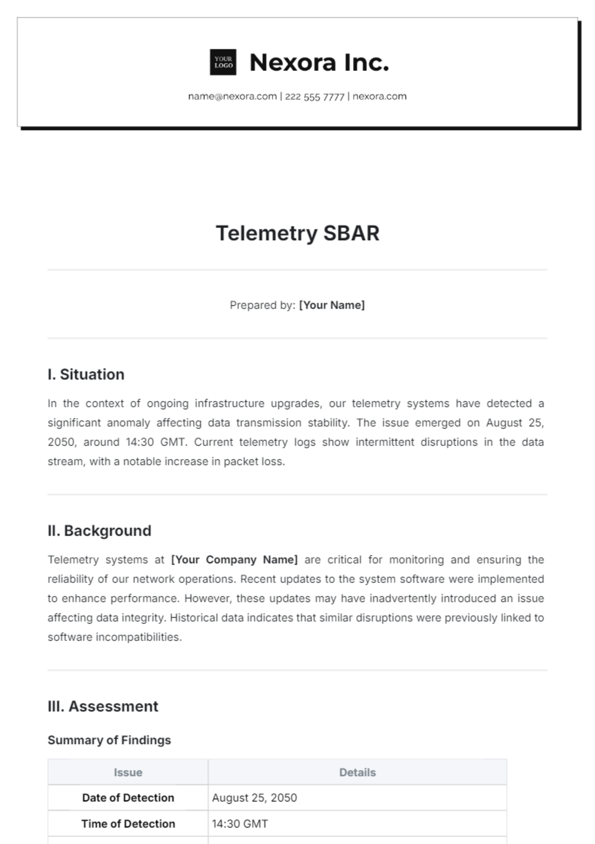 Telemetry SBAR Template