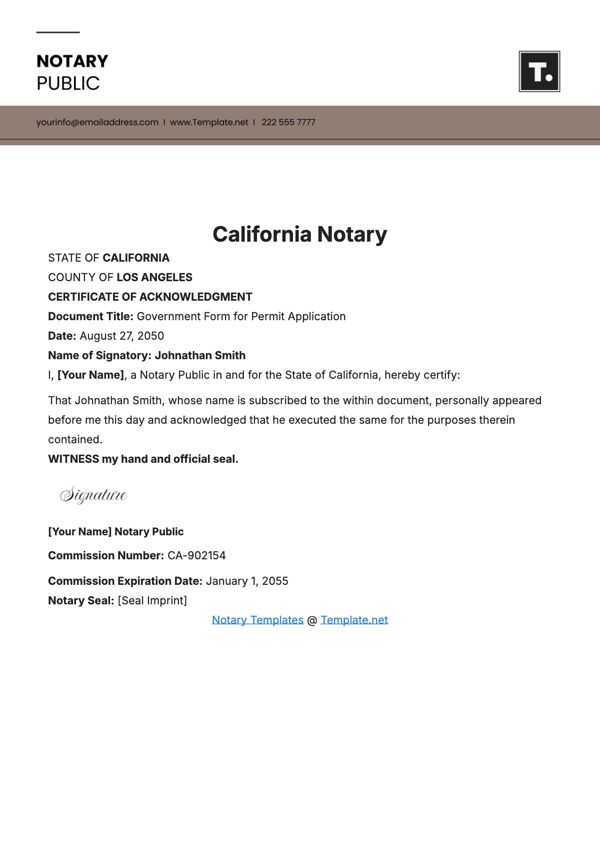 Free California Notary Template