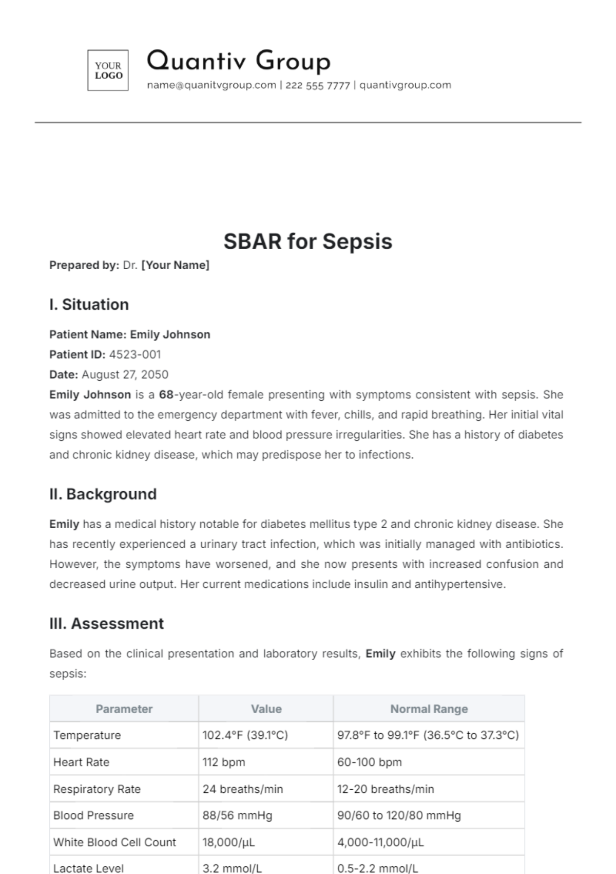 SBAR for Sepsis Template