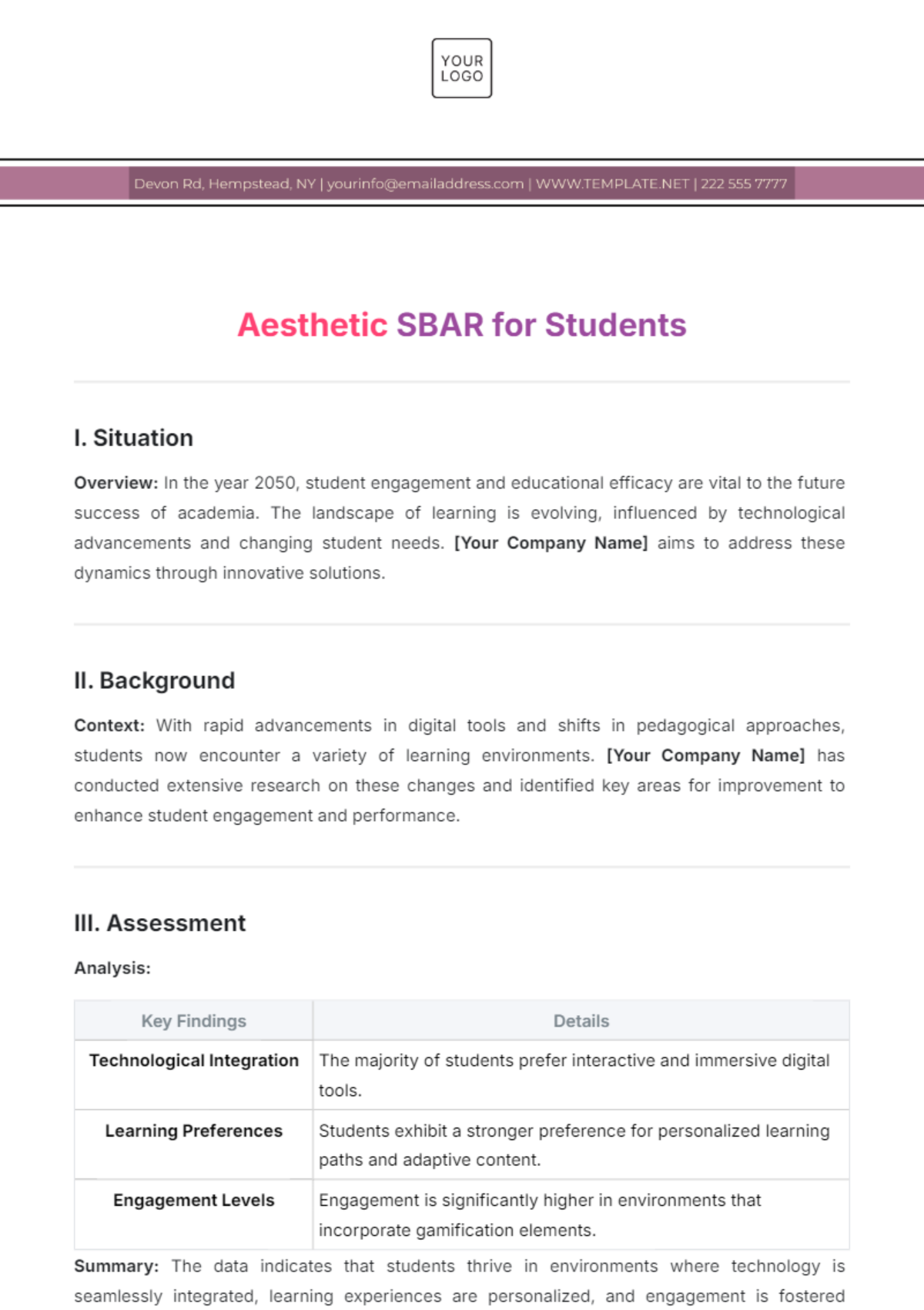 Aesthetic SBAR for Students Template - Edit Online & Download