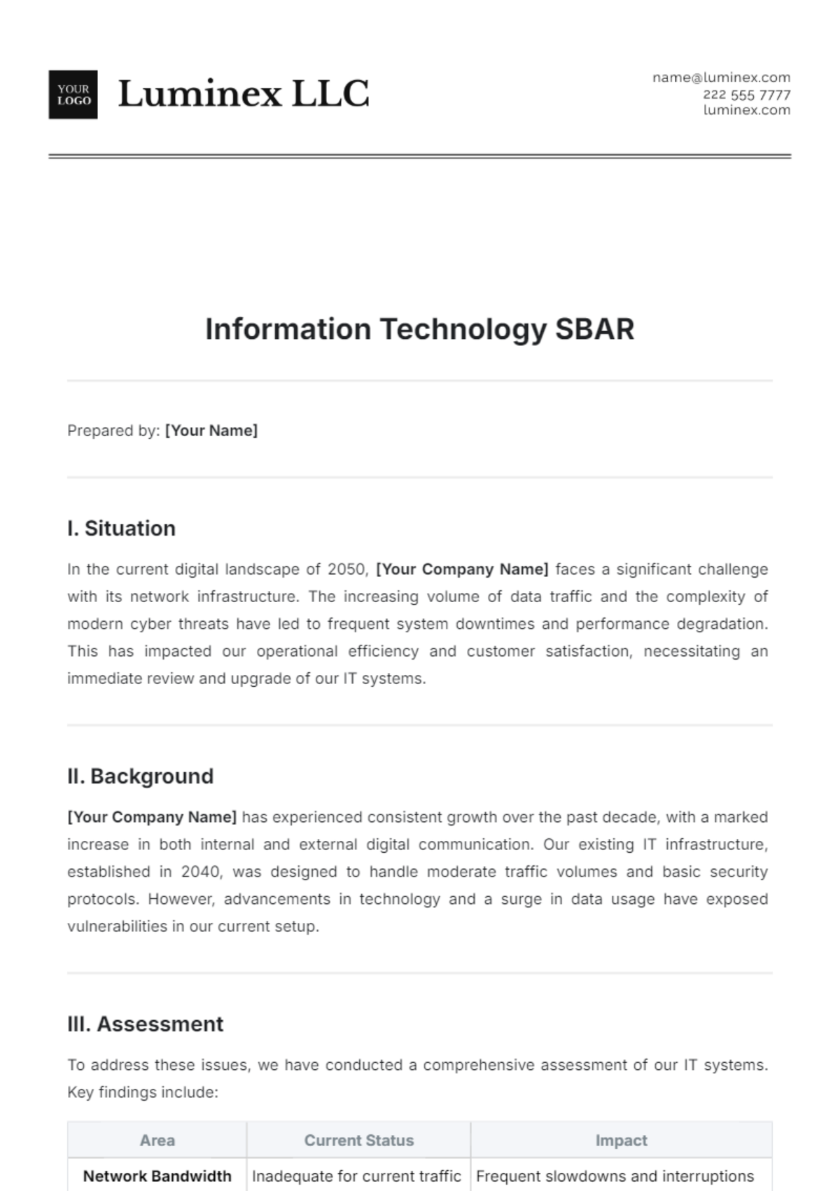 Information Technology SBAR Template - Edit Online & Download