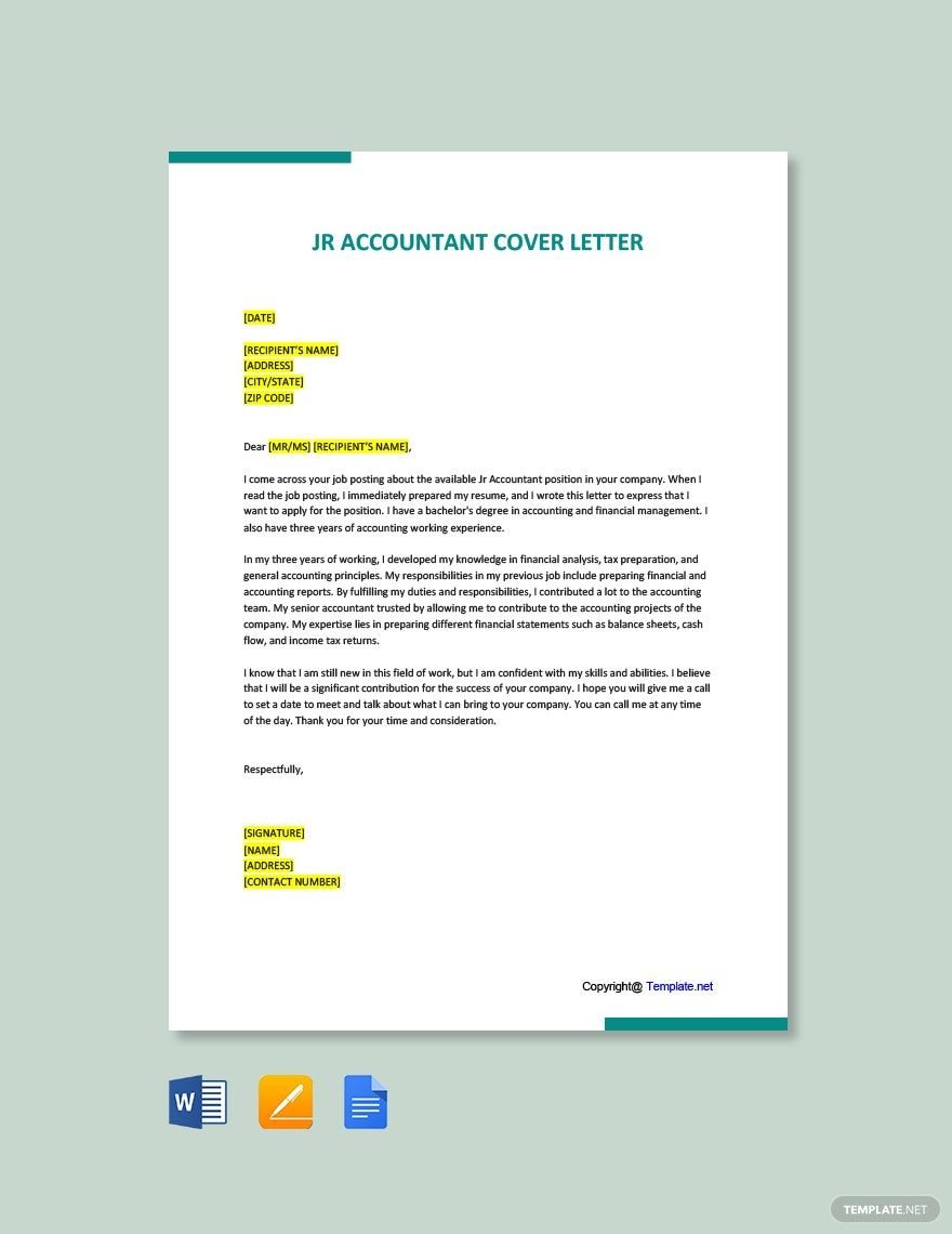 Jr Accountant Cover Letter
