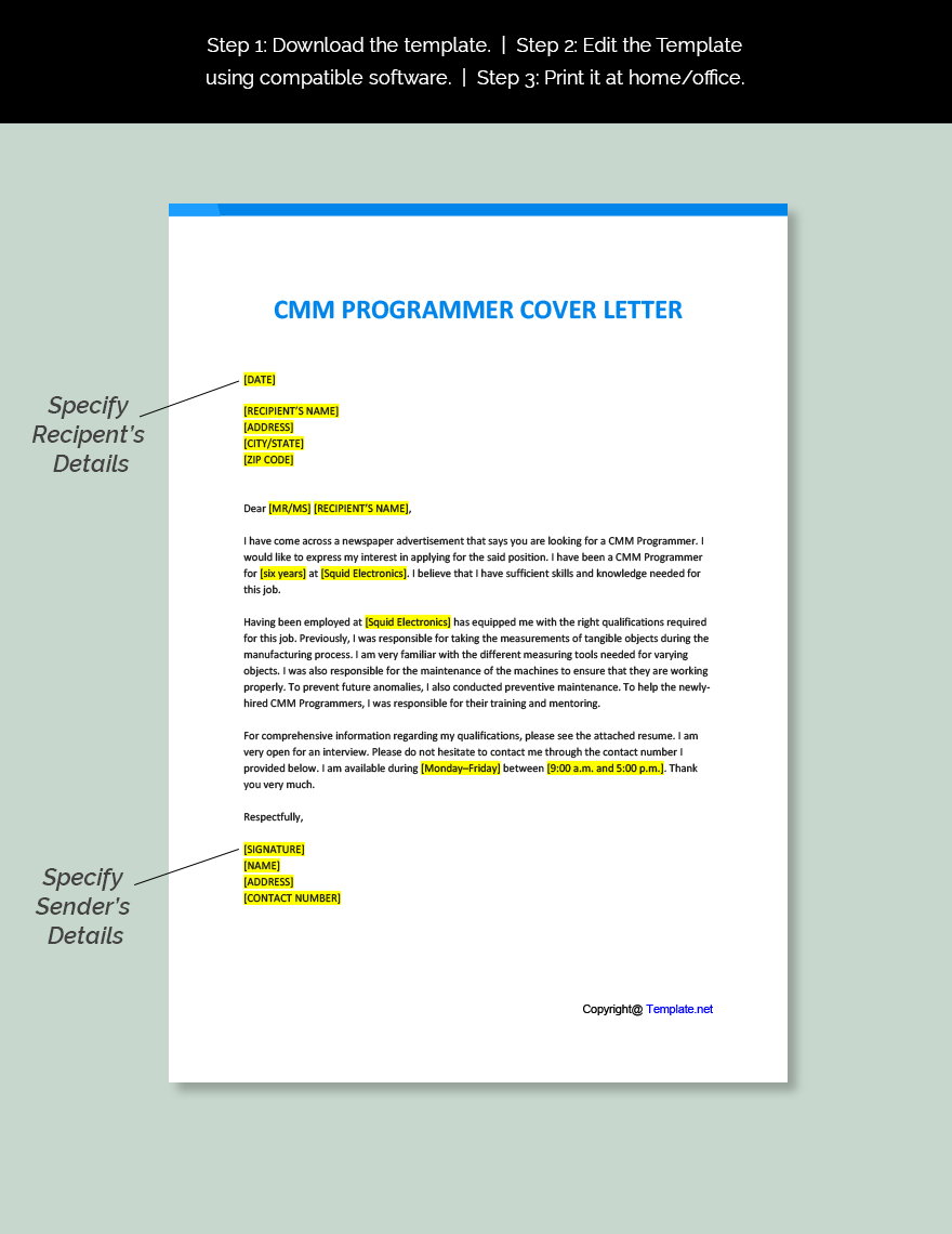 CMM Programmer Cover Letter