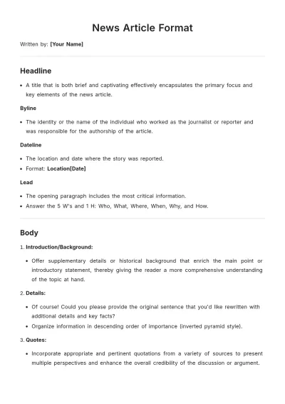 Free News Article Format Template to Edit Online