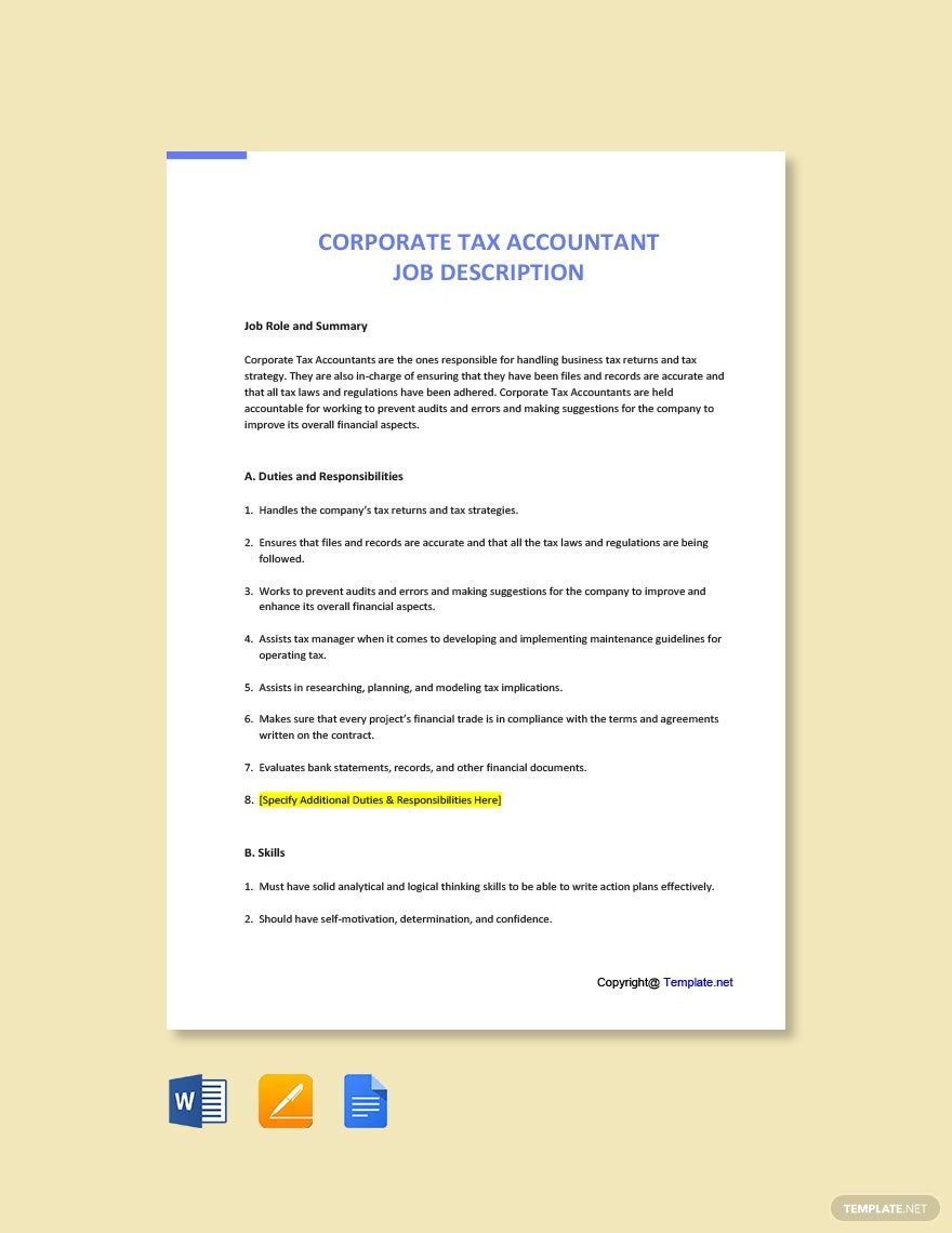 Corporate Tax Accountant Job AD/Description Template
