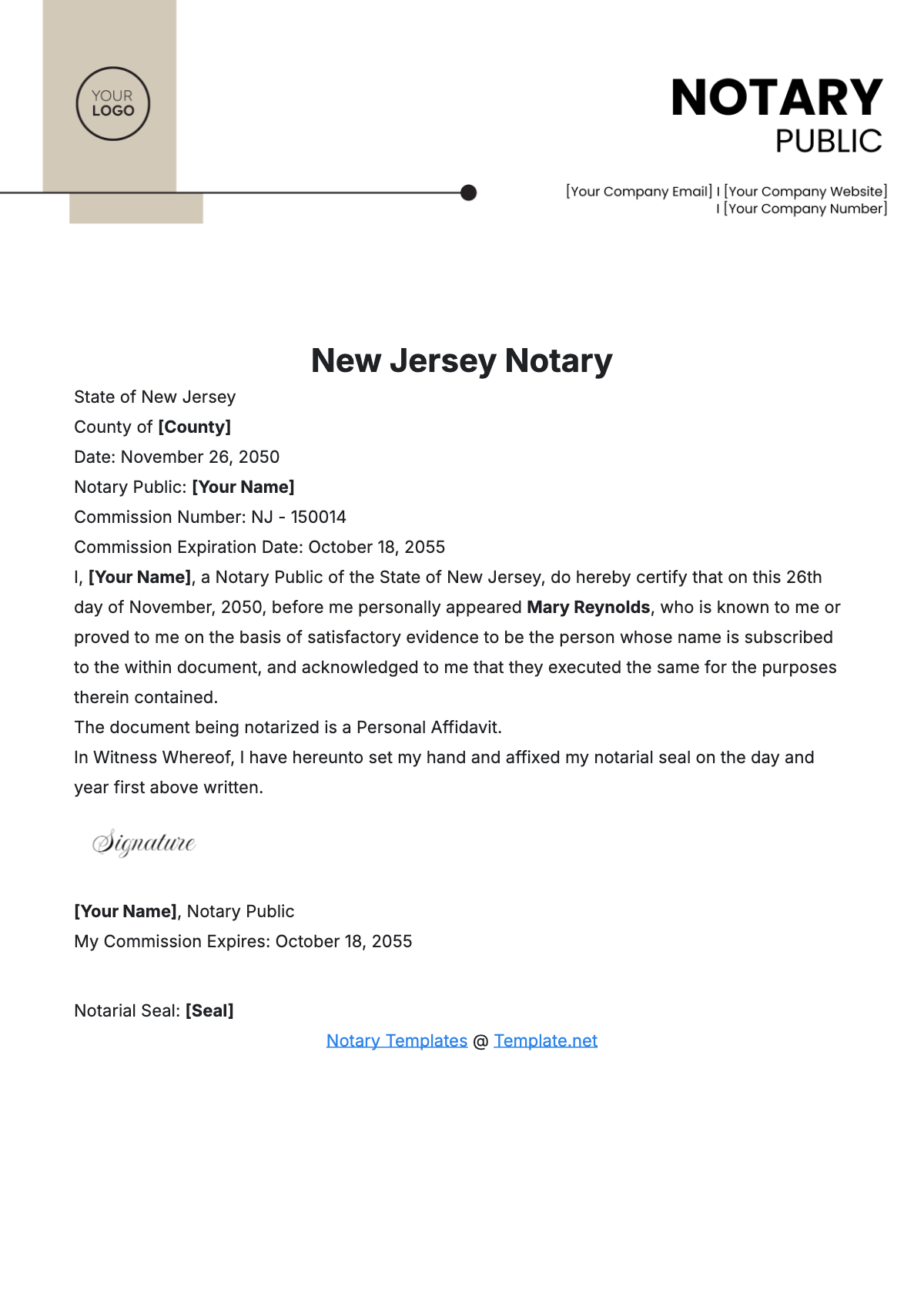 New Jersey Notary Template