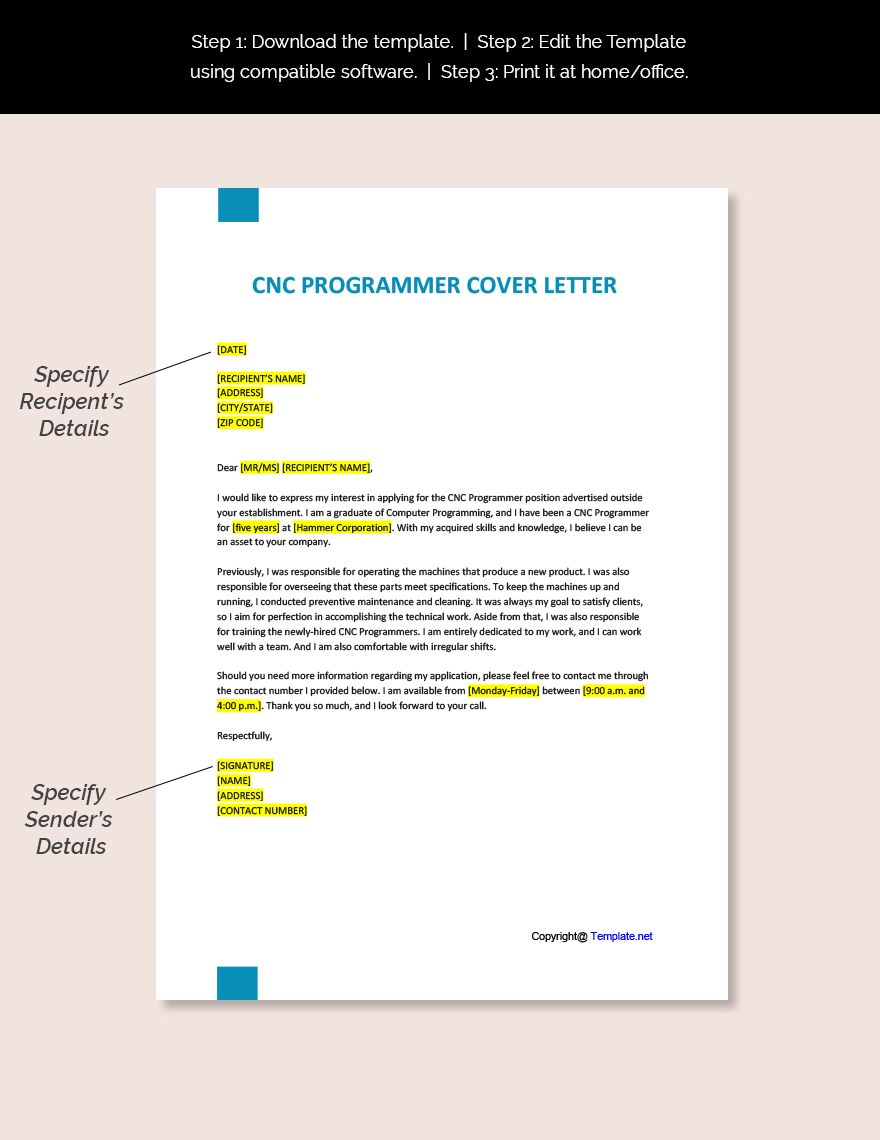 CNC Programmer Cover Letter