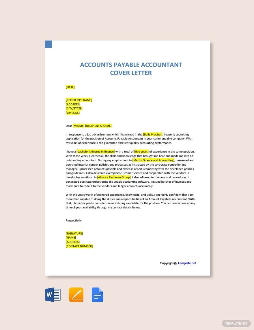 Accounts Payable Accountant Cover Letter