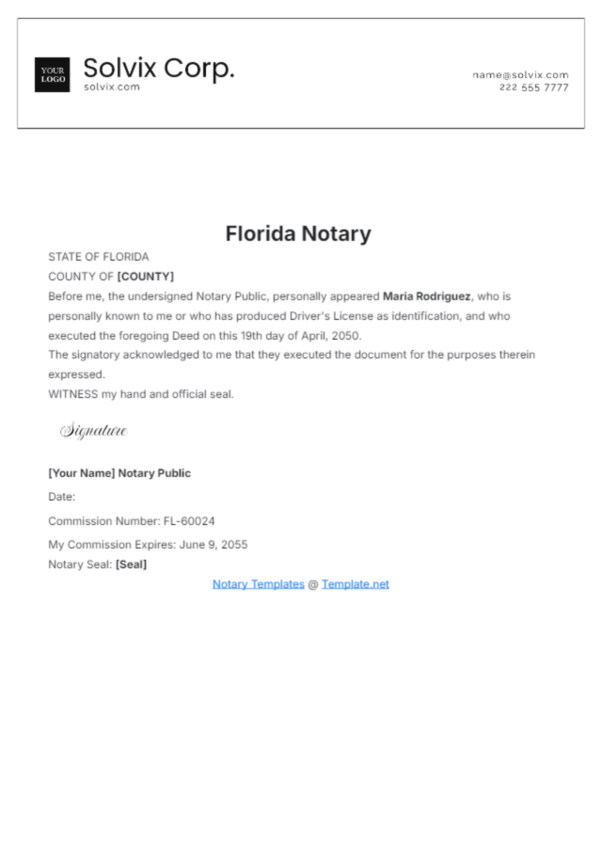 Florida Notary Template