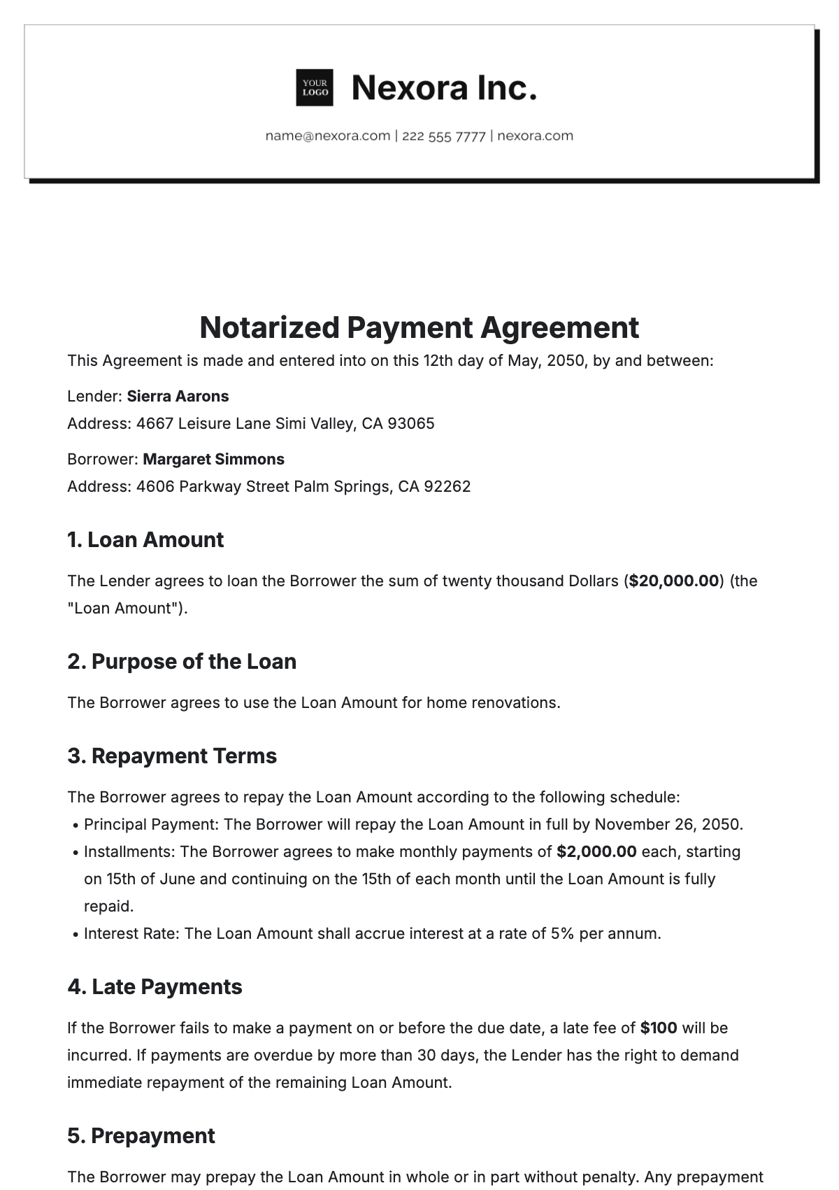 Notarized Payment Agreement Template