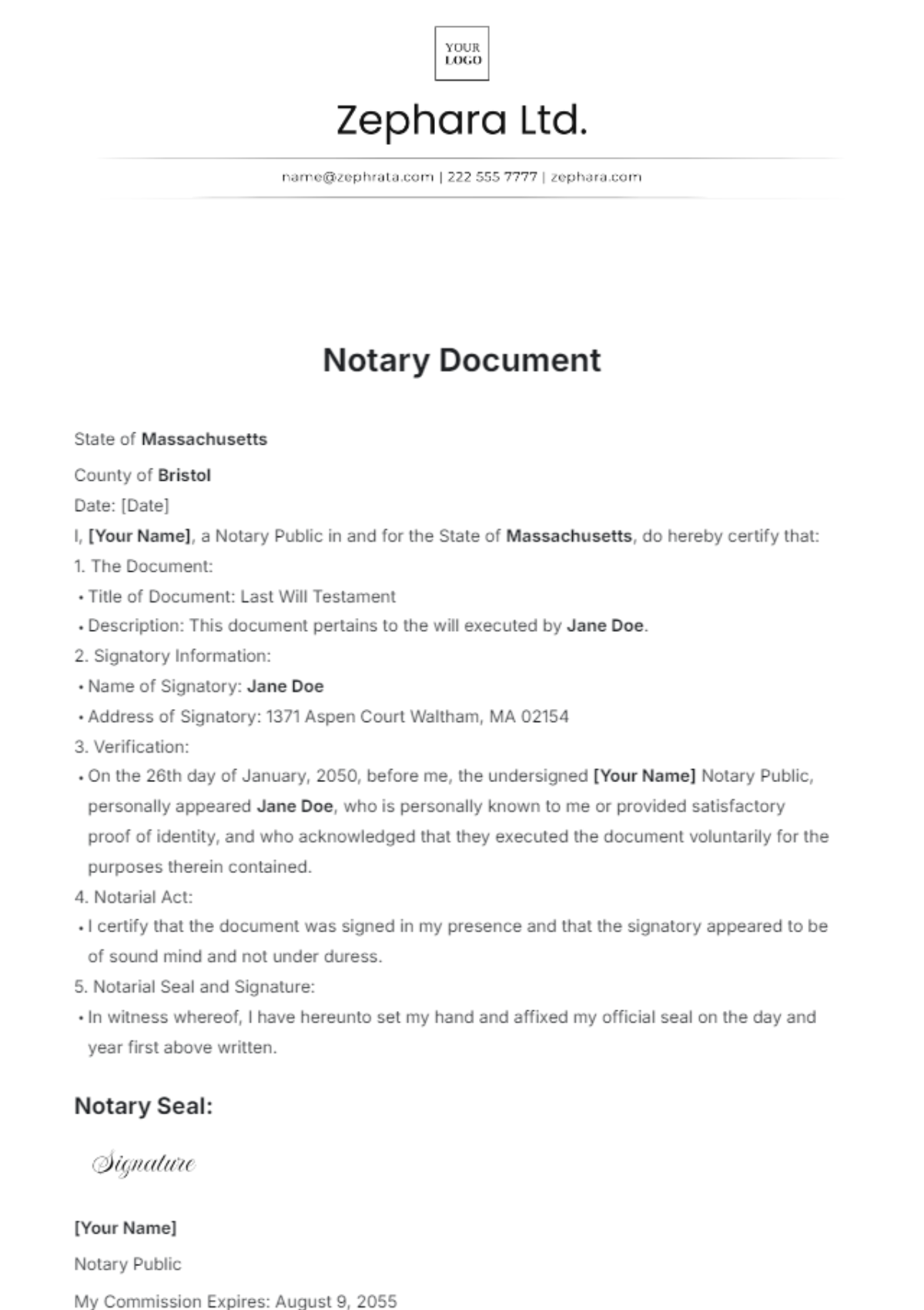 Free Notary Document Template