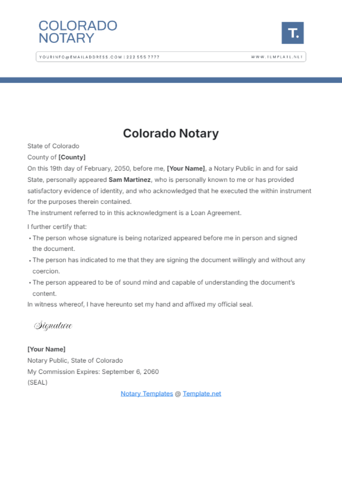 Colorado Notary Template