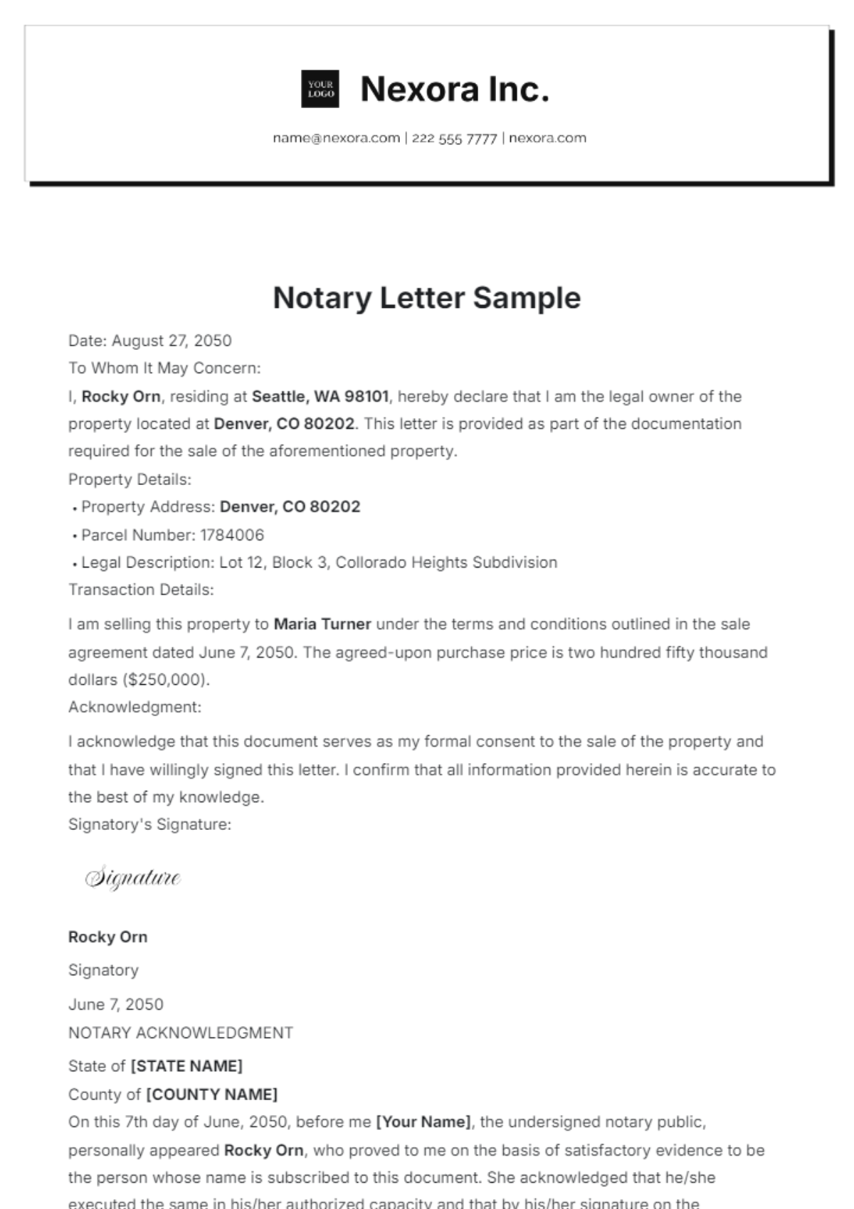 Notary Letter Sample Template - Edit Online & Download