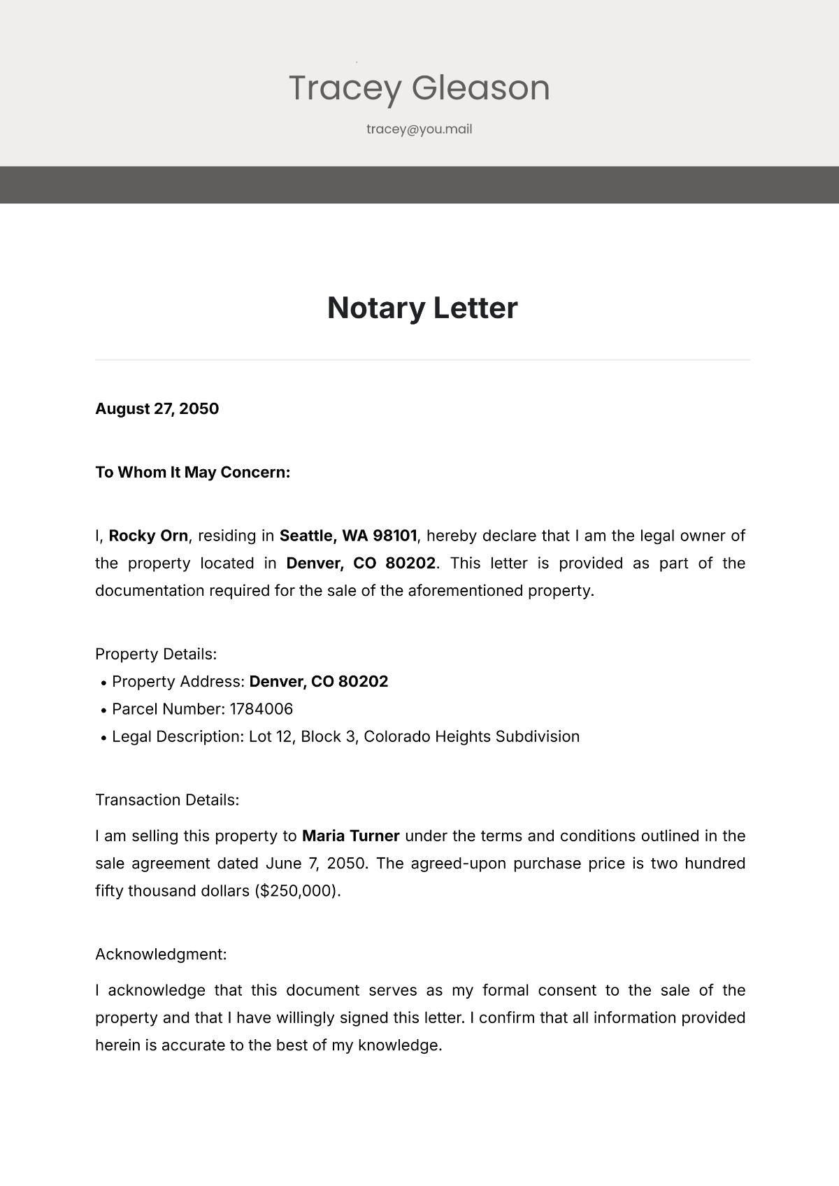 Free Notary Letter Template