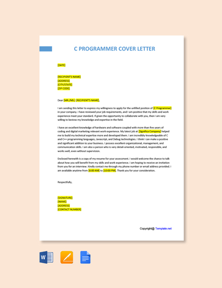 Computer Programmer Cover Letter Template - Google Docs, Word ...