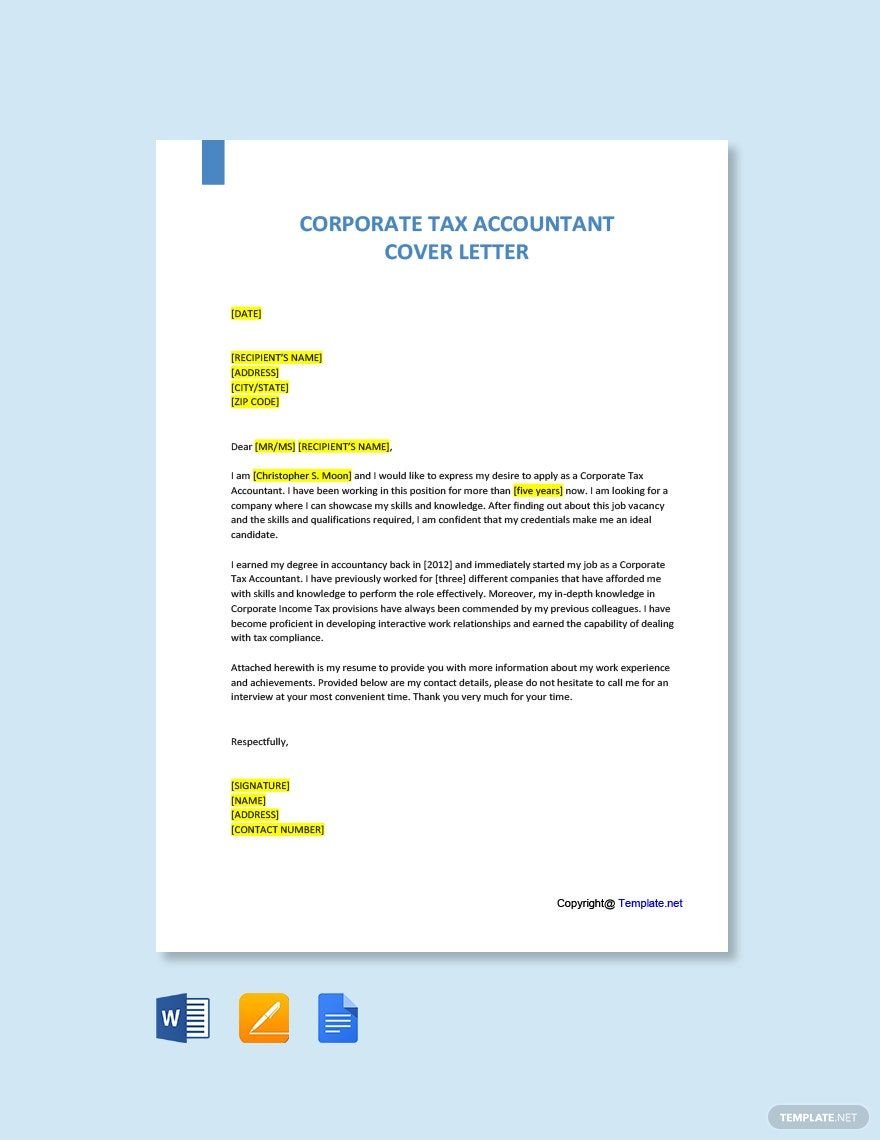 Corporate Tax Accountant Cover Letter