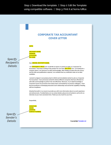 Corporate Tax Accountant Cover Letter Template