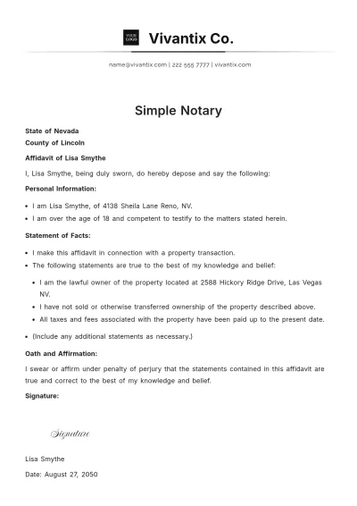 Free Simple Notary Template to Edit Online