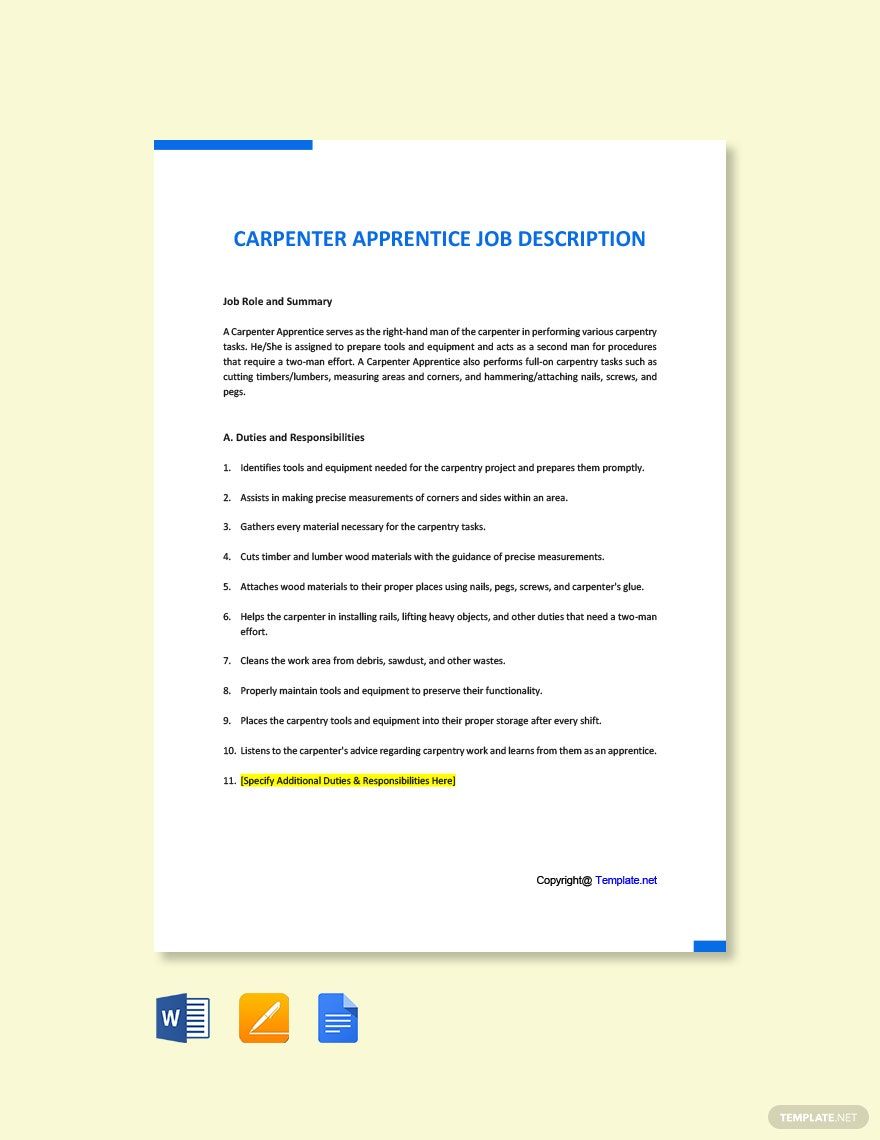 Carpenter Job Description Pages Templates - Design, Free, Download ...