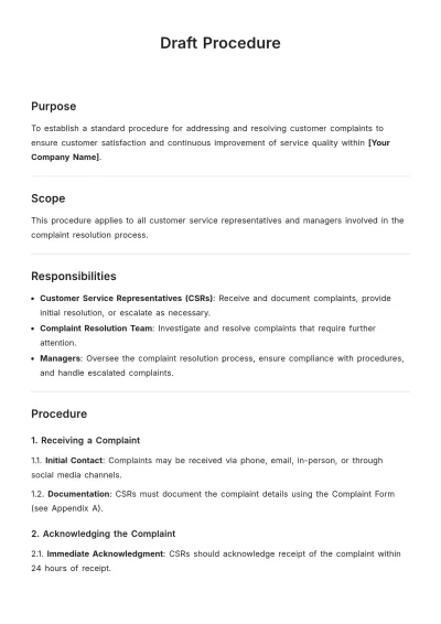 Free Professional Draft Procedure Template to Edit Online