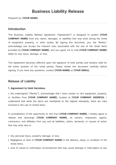 Free Business Liability Release Template to Edit Online